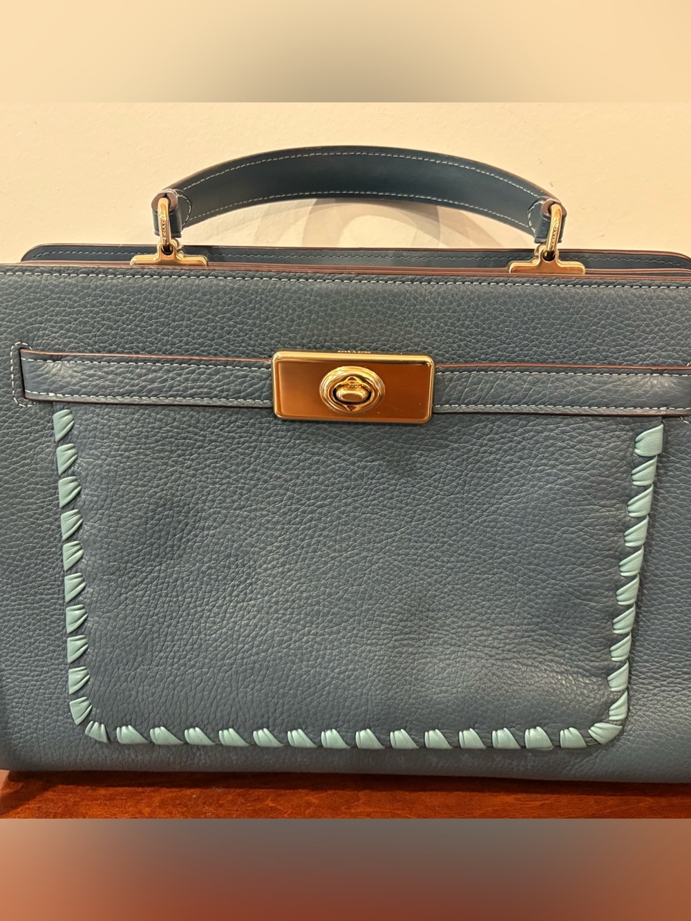 Coach Lane Carryall with Whipstich -  Blue Pebbled Leather